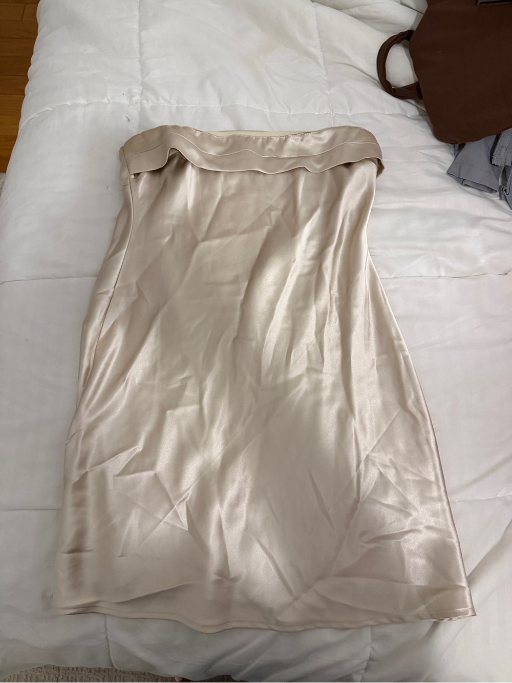 Altar'd State Satin Slip Dress in Light Champagne